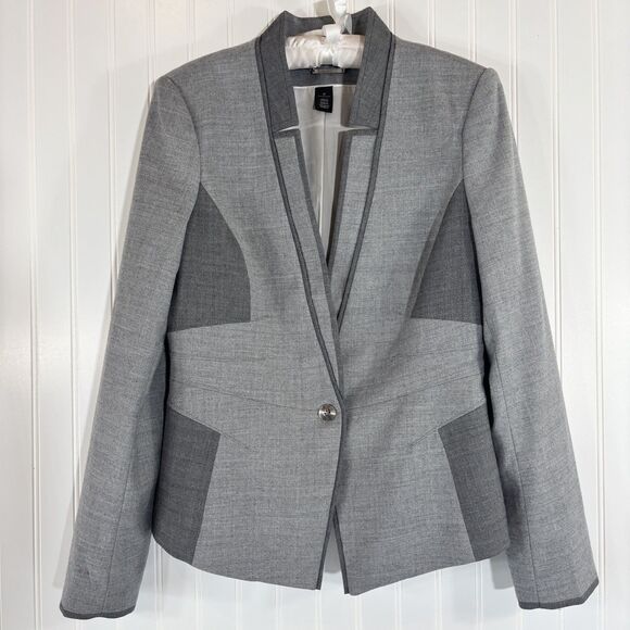 White House Black Market Jackets & Blazers - White House Black Market Womens Gray Colorblock Wool Blend Blazer Size 10 Office